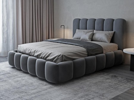 Łóżko tapicerowane 180x200 z pojemnikiem i stelażem Lux ciemnoszare welurowe