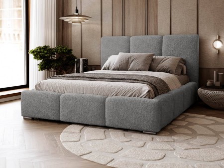 Łóżko tapicerowane 160x200 ze stelażem i pojemnikiem Odessa ciemnoszare tkanina boucle