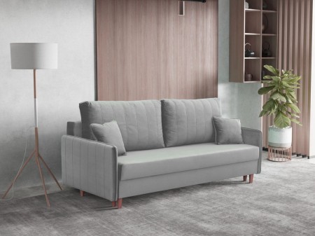 Kanapa z funkcją spania Teramo 215x90 w jasnoszarym welurze