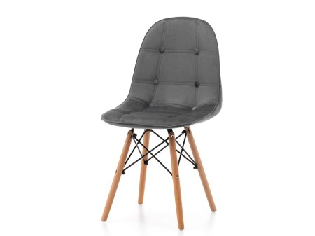 Krzesło tapicerowane do jadalni TM77 ciemnoszare welurowe drewniane nogi