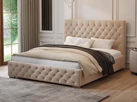 Łóżko tapicerowane 160x200 ze stelażem i pojemnikiem Fiona II beżowe welurowe