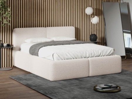 Łóżko tapicerowane 160x200 z pojemnikiem i stelażem Laval białe boucle