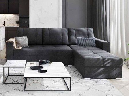 Narożnik z funkcją spania L-kształtny Optima 230x148 ciemnoszary z pojemnikiem