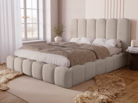 Łóżko tapicerowane 180x200 Berlin beżowy z pojemnikiem na pościel i stelażem