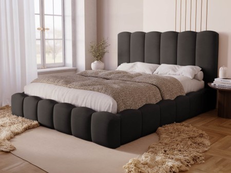 Łóżko tapicerowane 160x200 Berlin brązowy z pojemnikiem na pościel i stelażem