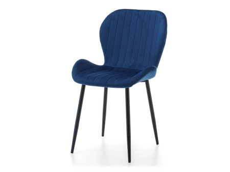 Krzesło tapicerowane do jadalni TM81 niebieskie welurowe czarne metalowe nogi