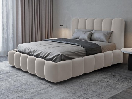 Łóżko tapicerowane 140x200 Lux beżowe welurowe