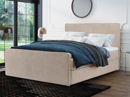 Łóżko kontynentalne 200x200 Victoria II beżowe z pojemnikiem na pościel