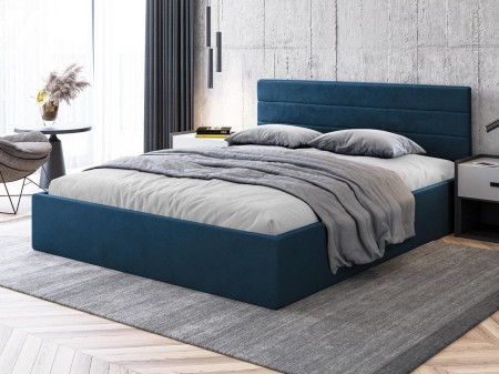 Łóżko tapicerowane 180x200 z pojemnikiem i stelażem metalowym Harry niebieskie welurowe