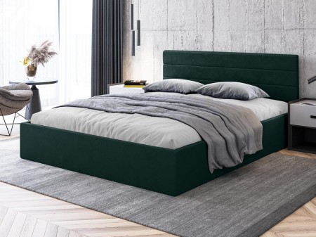 Łóżko tapicerowane 180x200 z pojemnikiem i stelażem metalowym Harry ciemnozielone welurowe