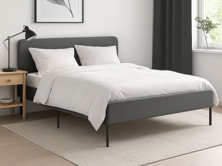 Łóżko tapicerowane 180x200 Slattum ze stelażem szare plecionka, tanie