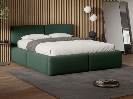 Łóżko tapicerowane 180x200 z pojemnikiem i stelażem metalowym Laval zielone plecionka