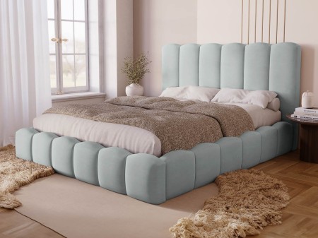 Łóżko tapicerowane 160x200 Berlin miętowy z pojemnikiem na pościel i stelażem metalowym