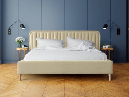 Łóżko tapicerowane 180x200 beżowe Alaska z drewnianym stelażem