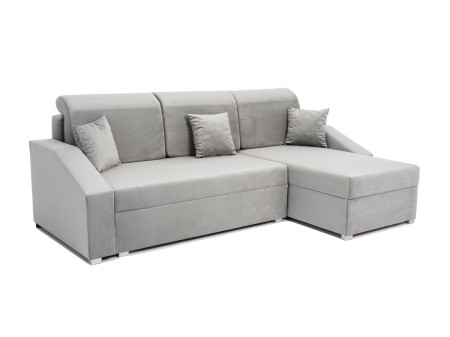 Narożnik z funkcją spania L-kształtny Emilio 234x141 jasnoszary z pojemnikiem na pościel